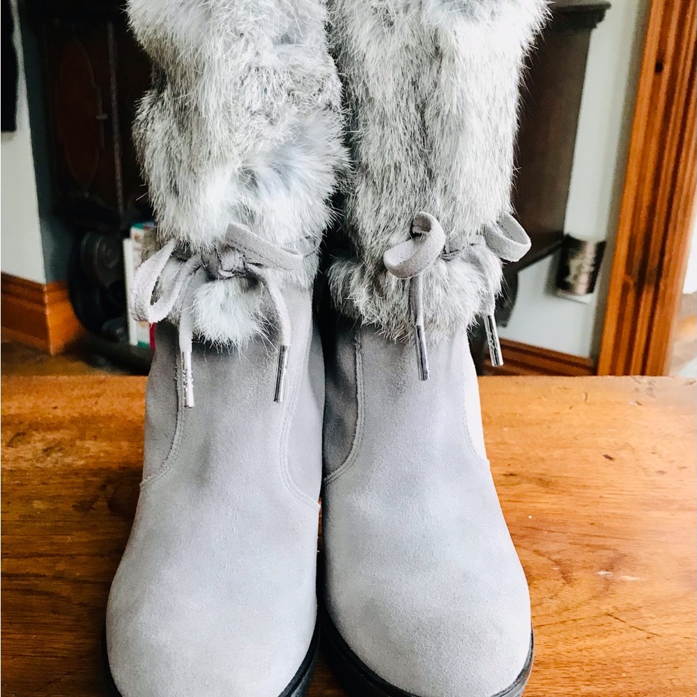 New Michael Kors Gray Suede Platform Fur Bootie Sz 8.5